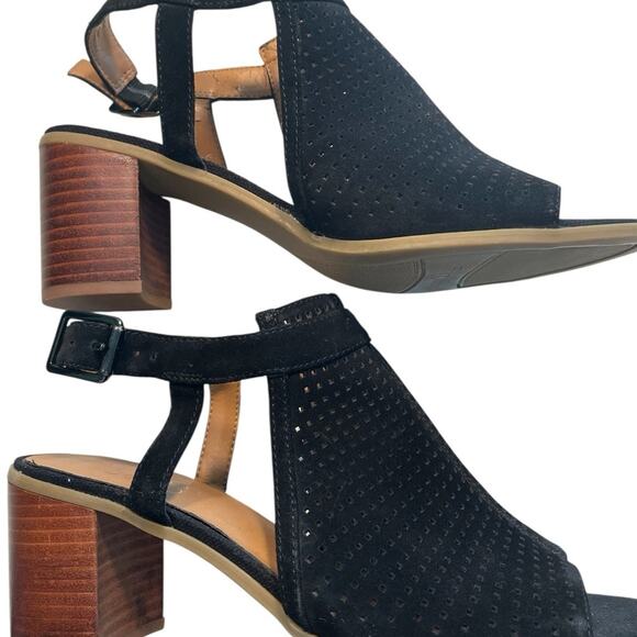 Franco Sarto Black T‑Strap Comfort Heels Women’s 8 Faux Leather Perforated NWT - Picture 6 of 8